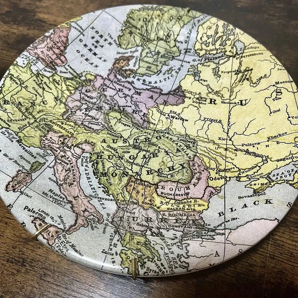 Vintage Ceramic World Map Plate 10” 3-G Imports Painted Wall Hanging Decor
